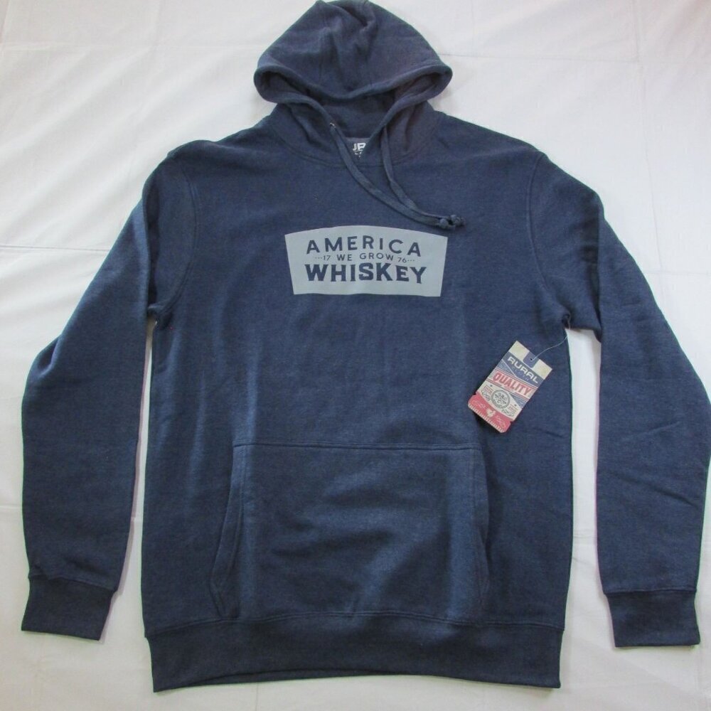 Rural Cloth Men's XL America We Grow Whiskey Hooded Pullover Sweatshirt- Navy
